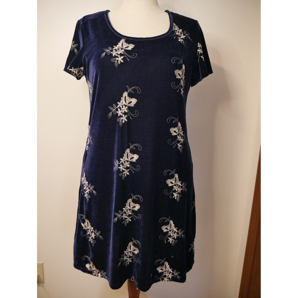 Ronni Nicole Navy Blue Velvet Embroidered Short Sleeve Knee Length Dress Size 12